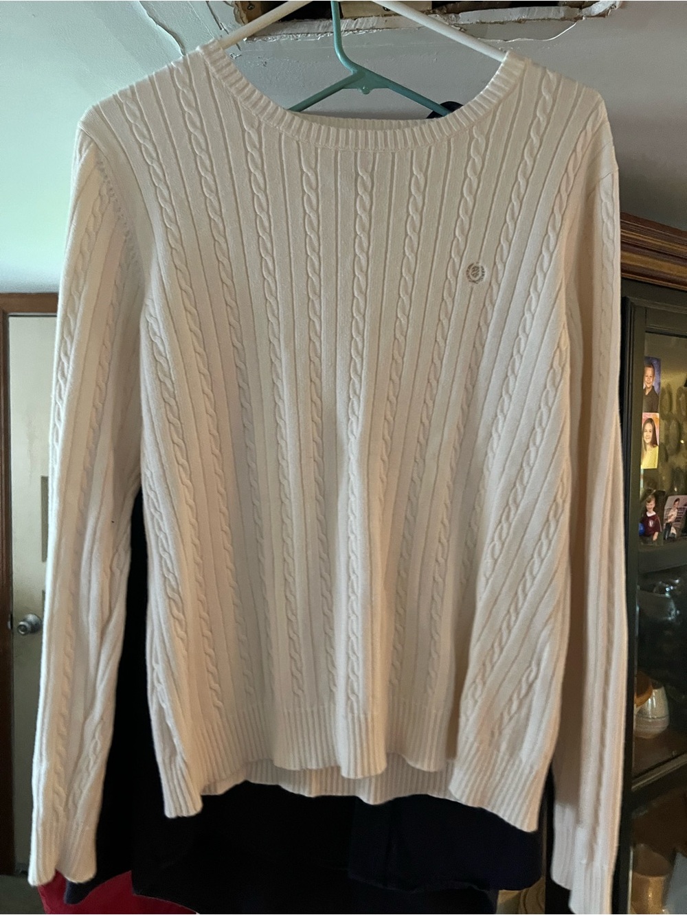 Ladies VTG IZOD Beige Cotton Cable Knit Sweater XL Preppy Classic